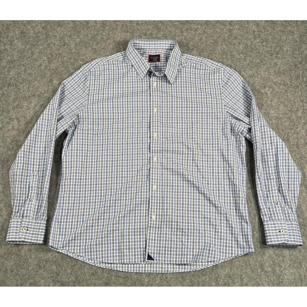 UNTUCKit Button Up Shirt‎ Men's XXL Blue  White Checkered Cotton Long Sleeve